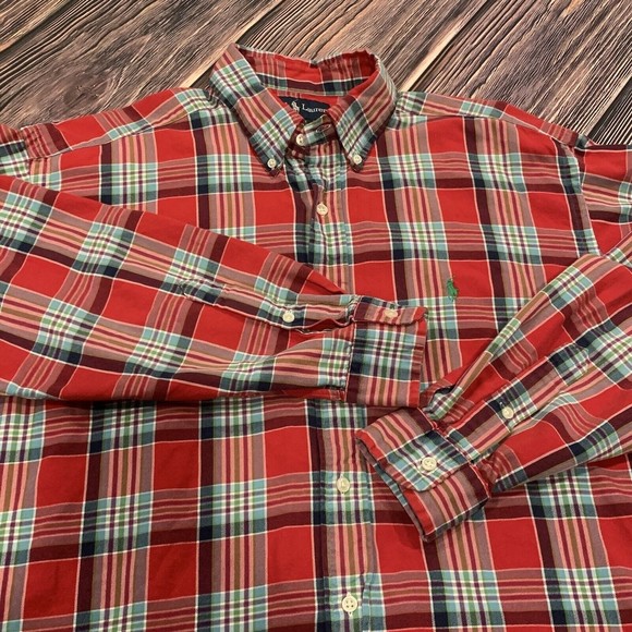 Ralph Lauren Men Blake Red Multicolor Plaid Button Shirt Pony Long Sleeve Large - Picture 6 of 9